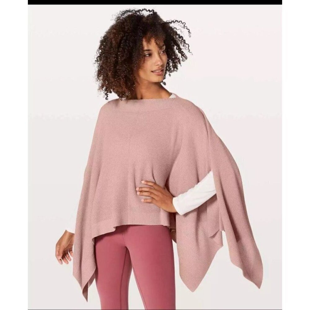 Lululemon Forward Flow Cape Heathered Mink Berry Knit Poncho One Size Silk Blend - Picture 2 of 8